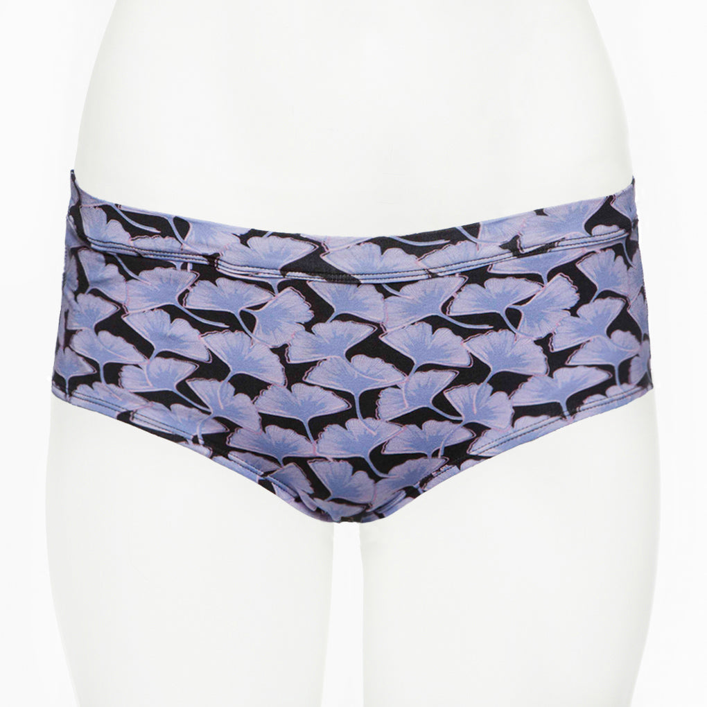 Ruby Limes insulin pump panty with Blue Ginkgo pattern front view